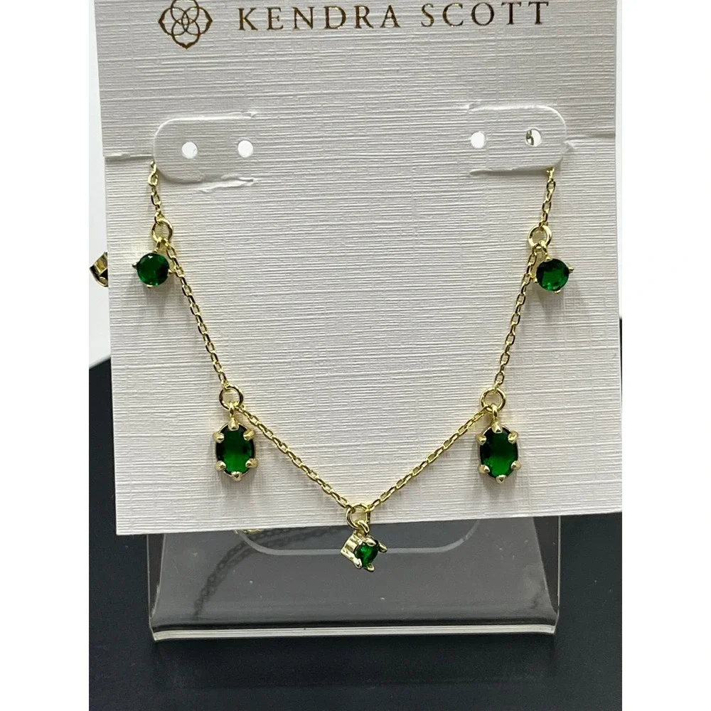 Kendra Scott Cailin Green Crystal May Delicate Strand Gol Plated Necklace